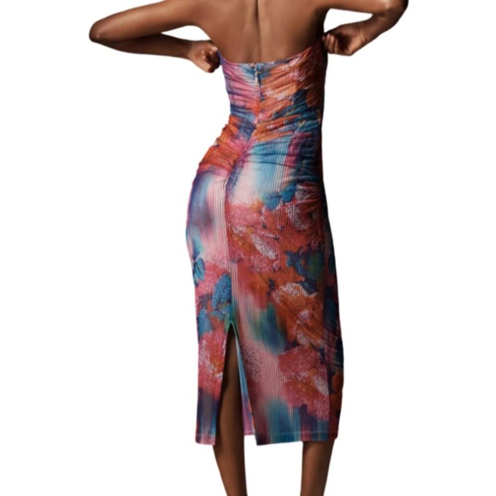 Anthropologie The Soleil Slim Strapless Ruched Mesh Dress - M - Picture 3 of 8
